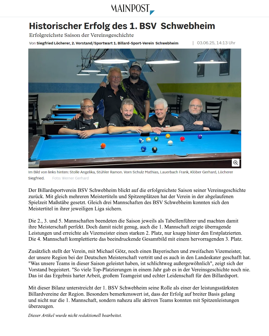 Historischer Erfolg des 1. BSV Schwebheim